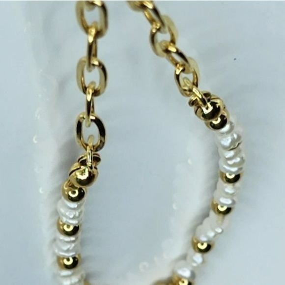 Gold‎ Plated Stainless Steel Chain Freshwater Pearl Beads Cross Pendant Necklace - Picture 11 of 14